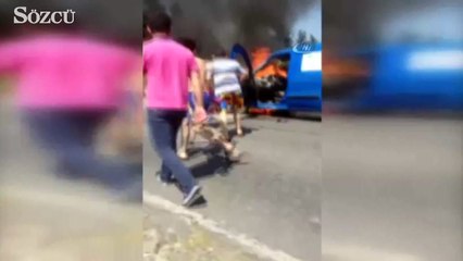 Araç alev alev yandı