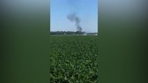 Video shows aftermath of fatal mid-air military plane explosion and crash