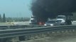Semi-Trailer Truck Fire Blocks Interstate Highway in Fremont, California