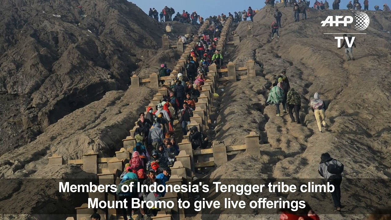 Indonesian tribe give offerings at Mount Bromo