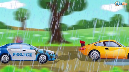 El Coche de Policía y Carros Taxis - Videos de aprendizaje - Dibujo animado de coches
