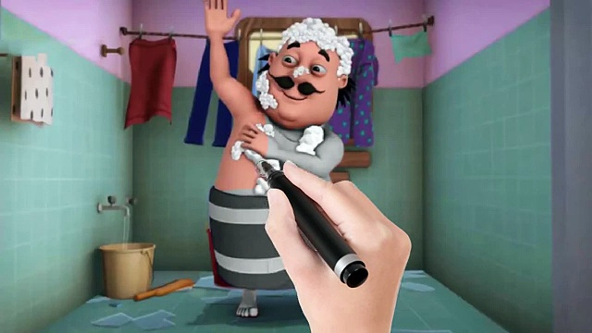Motu is bathed with soap Coloring Motu Patlu in Hindi Cartoon Youtube Channel For Kids