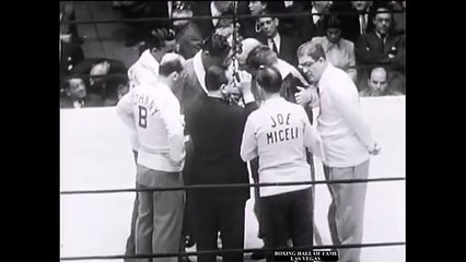 Rocky Marciano and Comedian Jackie Gleason Watch Bratton stop Miceli