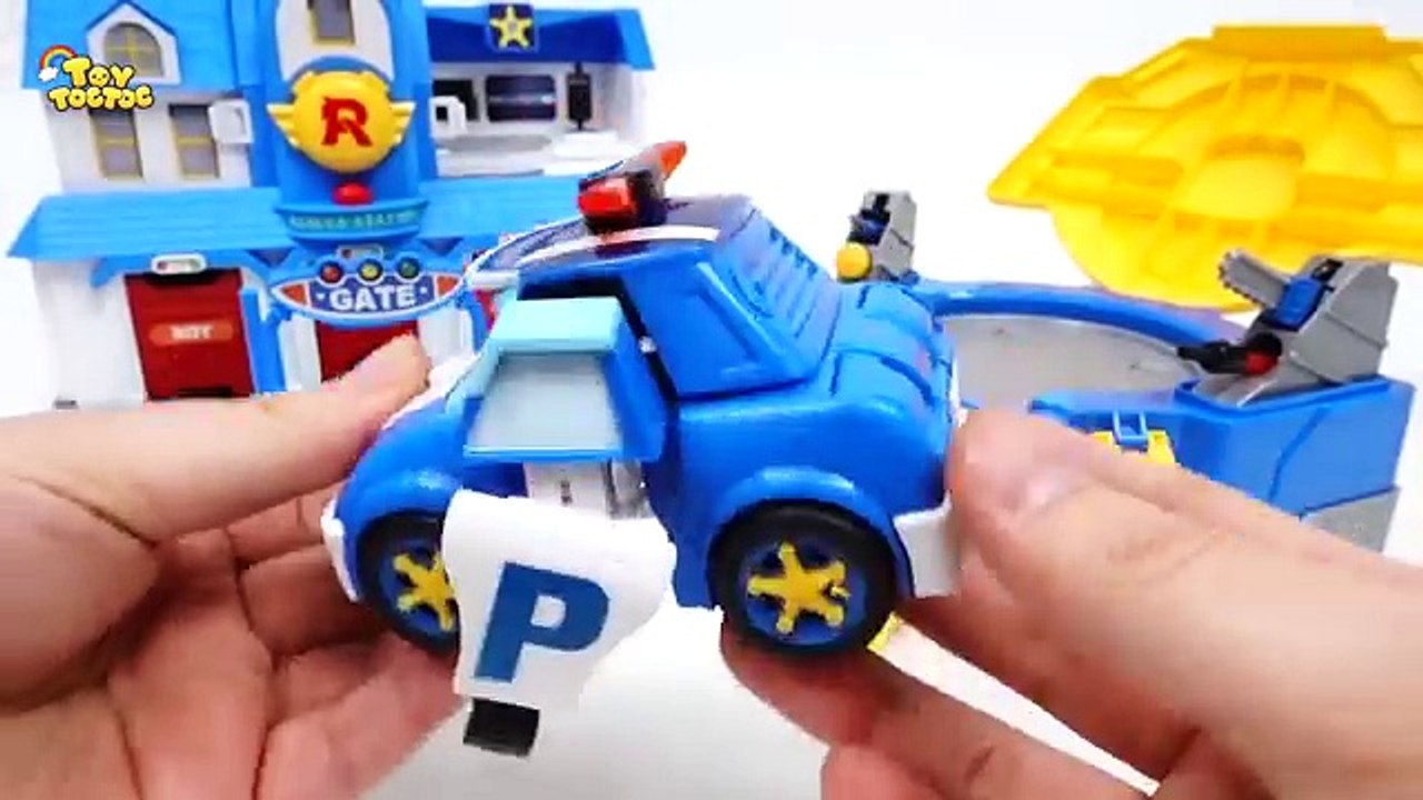 Transforming Police Car Poli Fire Truck Roy Robocar Rescue Station & Transformin