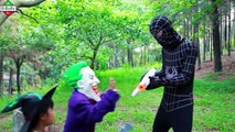 Superhero fun Nerf War Spiderman and Frozen Elsa with Batman Gun wolf Joker Kids