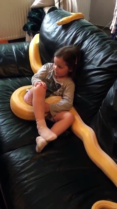 Une jeune fille regarde la TV avec son serpent de 6 mètres !