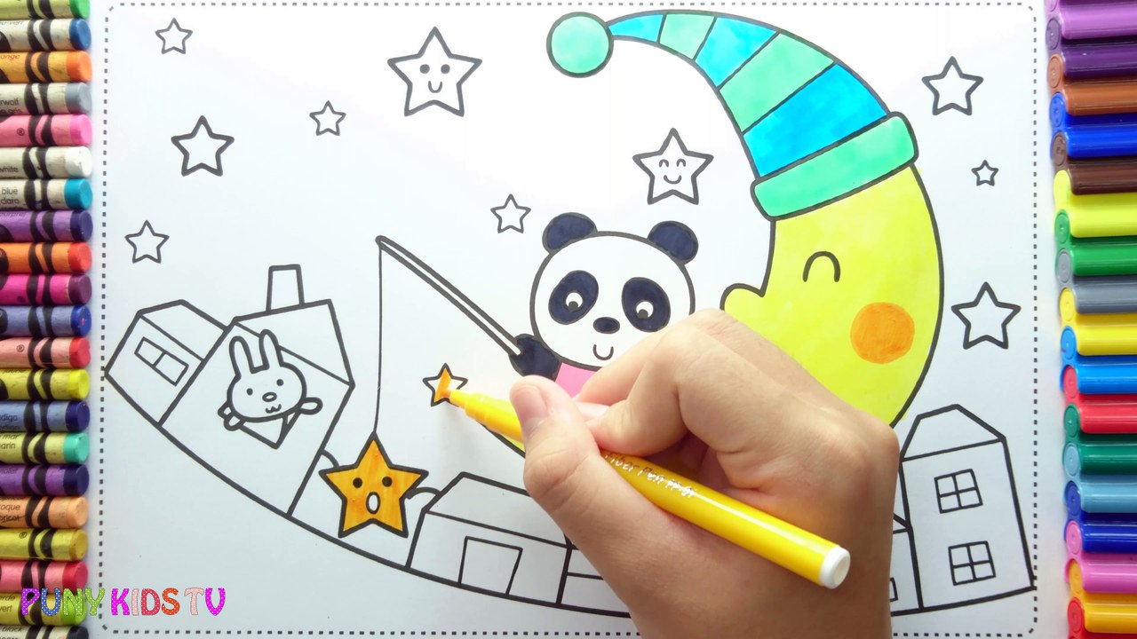 How to Drawing Panda and Stars Colorful for Kids - Coloring Pages Videos For Children