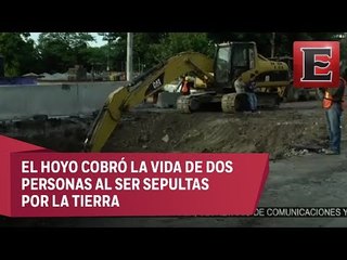 Labores para reparar enorme socavón en Paso Express de Cuernavaca