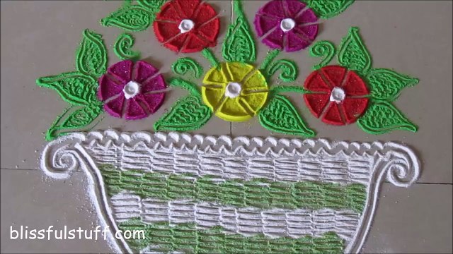 Flower pot rangoli using fork Innovative rangoli designs by Poonam Borkar