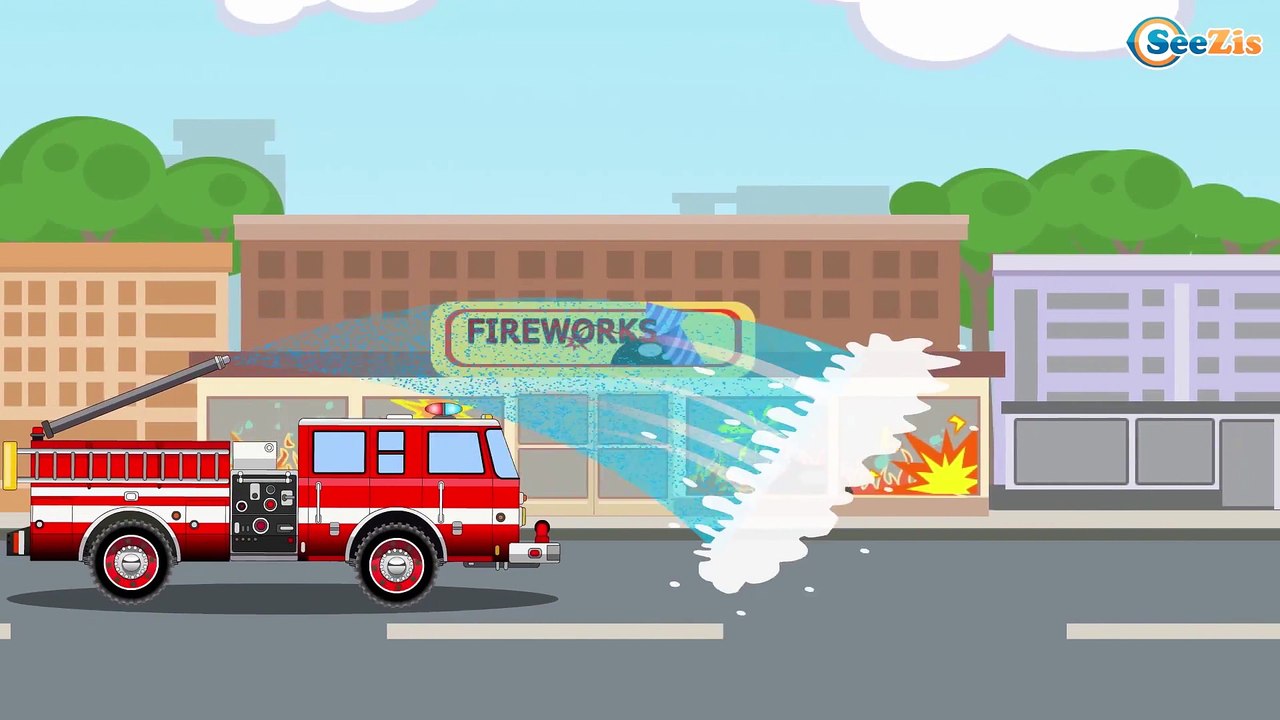 New Cars & Trucks Cartoon The Red Fire Truck, The Police Car and Ambulance Emergency Kids Video