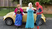 Frozen Elsa CAR BROKEN! w/ Spider-man Frozen Anna Hulk - Superhero In Real Life Funny Toys Kids:)