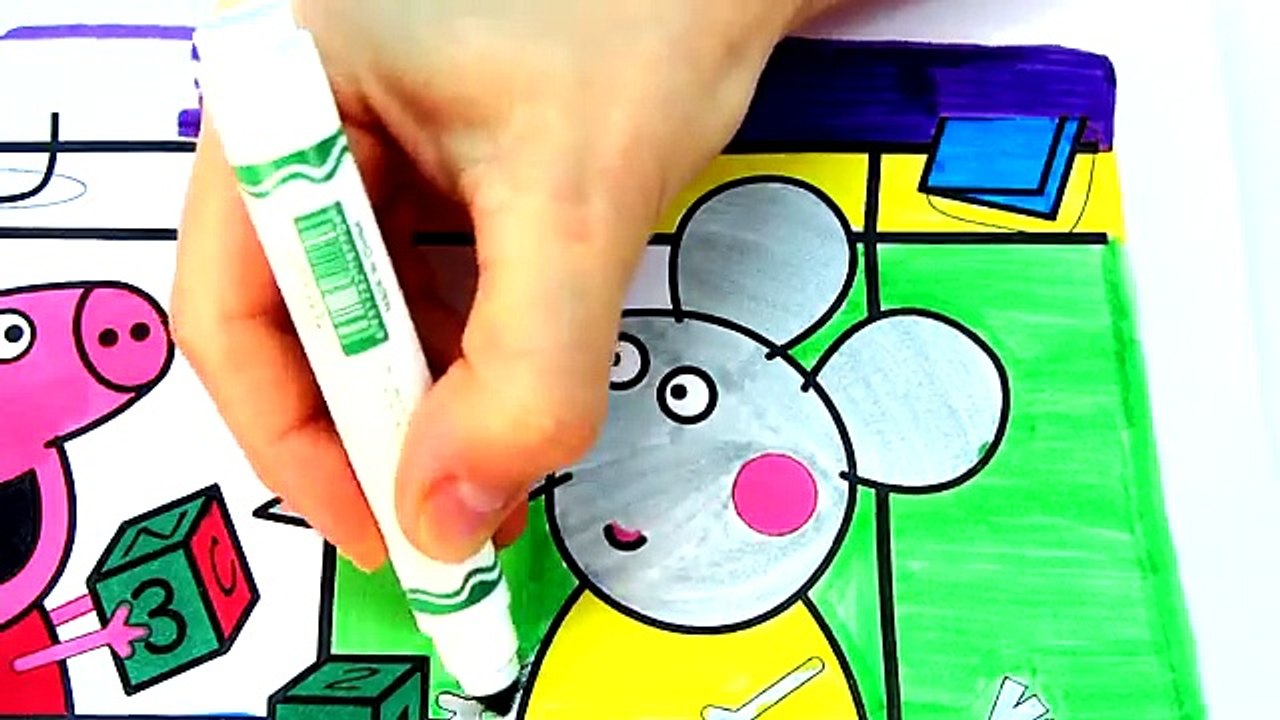 Peppa Pig Plays Game with Emily Elephant Coloring Book with Colored Markers Videos