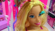 Giant Barbie Color, Cut & Curl Style Doll Head Make Over with Color Change Makeup   Nails