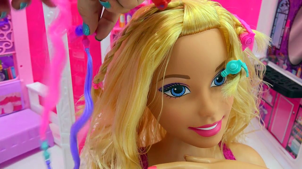 Giant Barbie Color, Cut & Curl Style Doll Head Make Over with Color Change Makeup + Nails