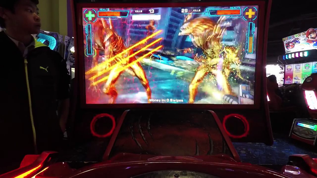 Aliens Armageddon Arcade Gameplay: On The Blasters Is Rocky & Piper, Doc & E.L. Playing
