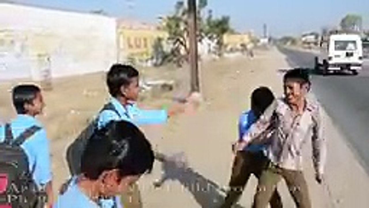 Indian Village Kids Fighting Fight and playing with stones