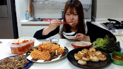 불고기 김치비빔국수 김치왕만두 먹방 mukbang 볼빨간효닝 20170317