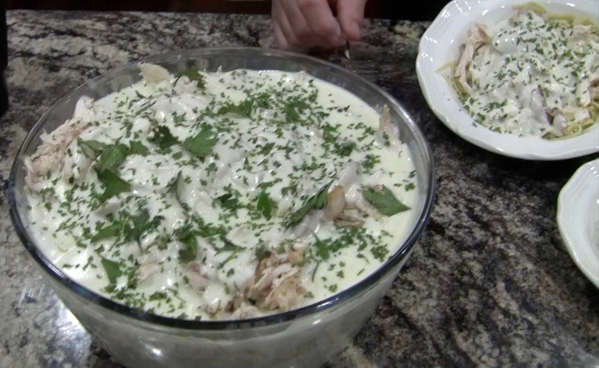 Chicken with Homemade Alfredo over Linguini
