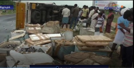 Fish Van accident in Villupuram HighWay-Oneindia Tamil