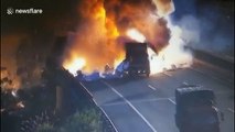 Massive explosion when lorries collide on Chinese motorway