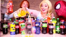 Frozen Elsa & Spiderman SODA CHALLENGE! w_ Princess Anna Rapunzel Joker Hulk Toys! Superheroes IRL