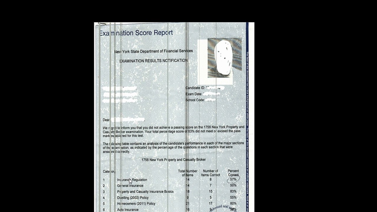insurance exam results and what score you need to pass
