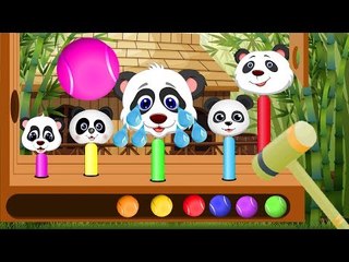 Learn Colors Wooden Face Hammer Xylophone Cute Baby Pandas Finger Family Nursery Rhymes for Children
