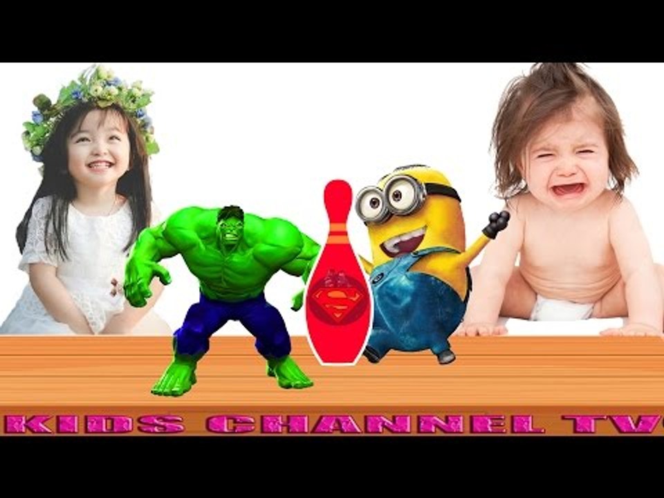 Bad Baby crying and learn colors  Bowling Superman And Minion Finger Family Song Collection