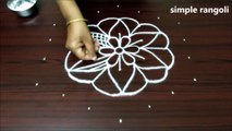 Very simple rangoli designs, simple daily kolam designs with 7x4 dots, muggulu with dots