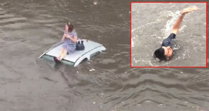Korkutan Manzaralar! Aksaray'da Araçlar Sular Altında Kaldı, Vatandaşlar Yüzerek Geçti