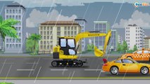 New Kids Cartoon with JCB Excavator Crane and Big Truck Real Diggers in Car Cartoon for children