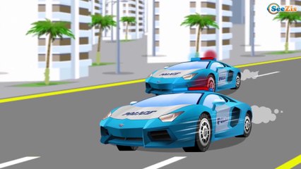 White & Red Ambulance and The Police Car in the City - New Emergency Vehicles Kids Cartoon