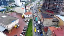 Halkalı'da Yoğun Trafik ve Sel Havadan Böyle Görüntülendi