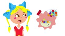 Niños para y desarrollar canción de dibujos animados o comer alimentos diferentes byaka