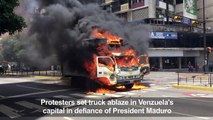 Protesters set truck ablaze in Venezuelan capital