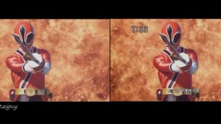 PR Samurai Red Ranger First Appearance Split Screen (PR and Sentai version)