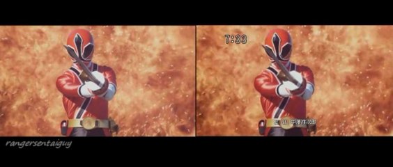 PR Samurai Red Ranger First Appearance Split Screen (PR and Sentai version)