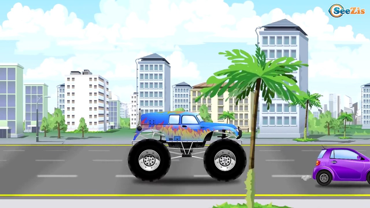 Monster Truck VS Real Truck - Cartoon Video For Kids