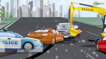 Yellow & Red Racing Cars and Police Car - The Big Race in the City of Cars NEW KIDS CARTOON