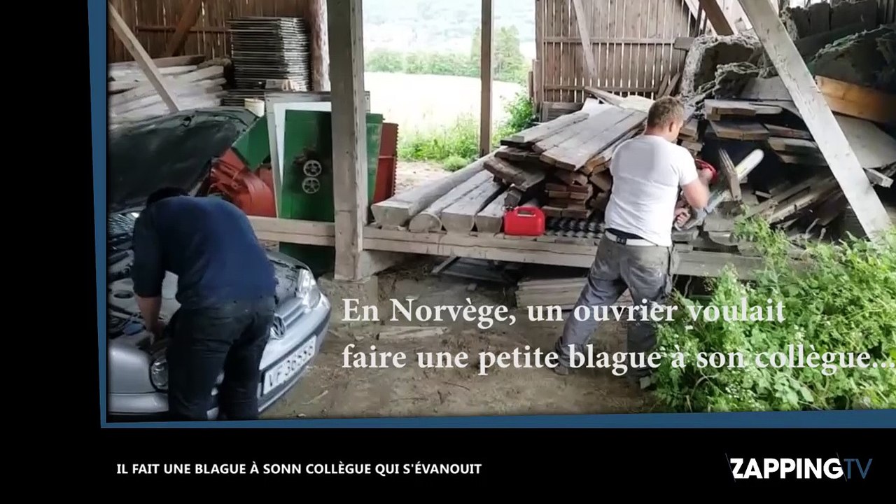 Un ouvrier fait semblant de se blesser à la tronçonneuse, son collègue s’évanouit (vidéo)