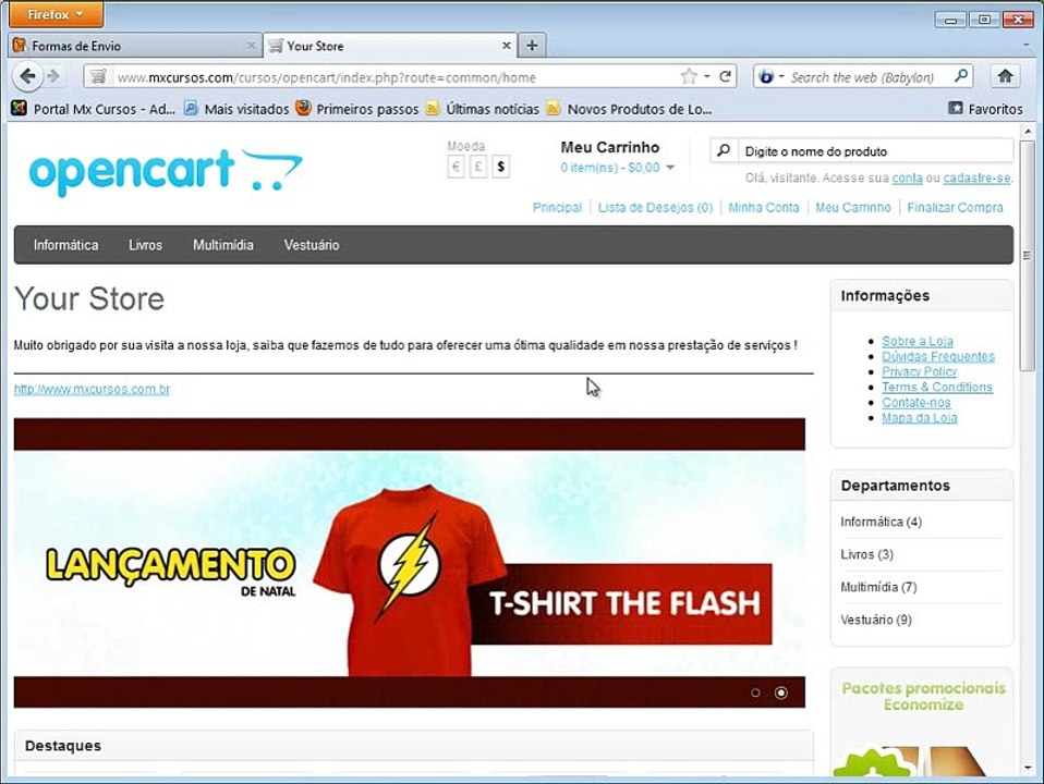Curso de Opencart E-commerce - Formas de envio