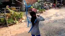 Amazing Girl Uses PVC Pipe Compound BowFishing To Shoot Fish -Khmer Fishing At S