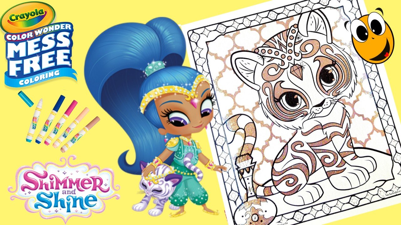Coloring Shimmer and Shine pet Nahal Crayola mess free coloring glitter magic markers kokid