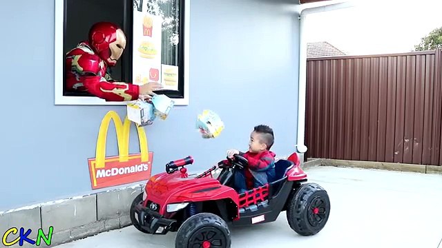 Bad Baby McDonalds Drive Thru Prank With 3 Spider Man Electric Ride On Ckn Toys