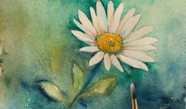 Watercolor Tutorial of white Daisies in Real Time