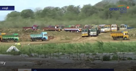 The sand lorries are Struggle in the River-Oneindia Tamil