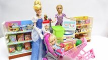 Disney Princess Cinderella Barbie Mini Mart Grocery Store Supermarket Unboxing Surprise Toys