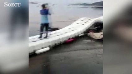 Bodrum Gümbet'te, dün geceki 6.3'lük deprem sonrası, bu sabah itibariyle çekilen deniz