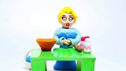 ELSA BAKES A CAKE Hamburger Microwave oven -Frozen Play Doh Cartoon Stop Motion