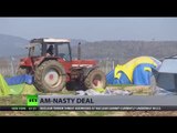 Greek farmer destroys migrant tents while ploughing his field in Idomeni